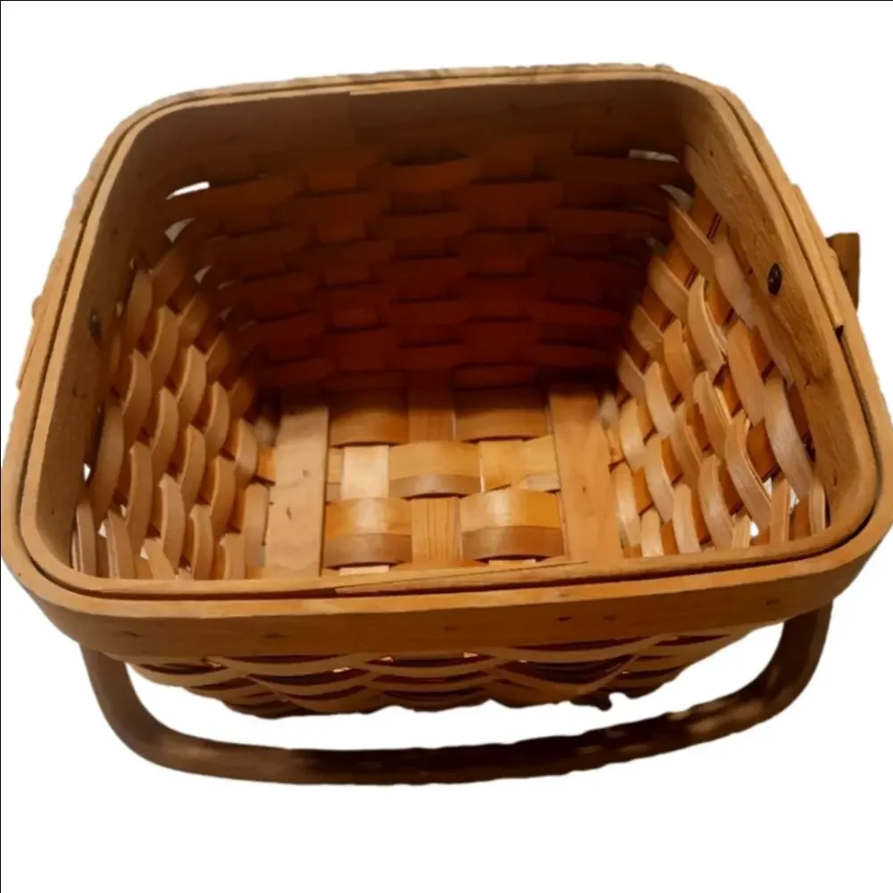 Wicker Herringbone Woven Lattice Basket with Solid Handle